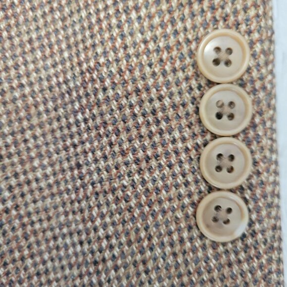 Oscar De La Renta Wool Tweed Brown Houndstooth Blazer Jacket With Pocket Square - Picture 5 of 11
